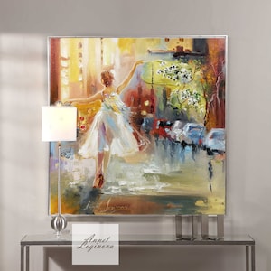 Ballerina oil painting, ballet canvas art, Ballet painting, Town oil painting, Framed Wall Art