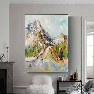 Large Mountain painting, Original oil painting, Landscape canvas paintings, living room wall art, Textural wall art