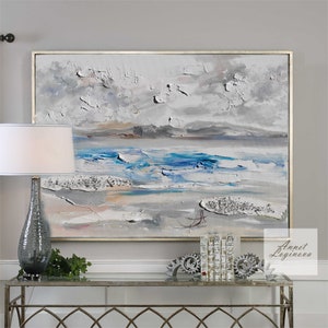 Sea Abstract painting, Blue gray painting, Large canvas art, Ocean Wall Art, Textured painting