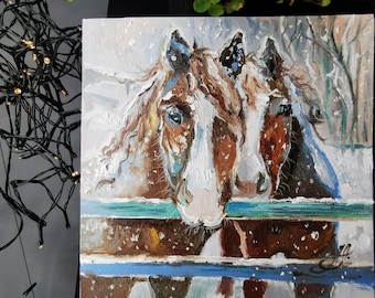 Horse oil painting, Horse Arton  canvas, Animals portrait painting, Christmas wall art