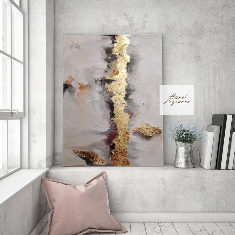 Gold abstract art Gold Leaf wall art living room wall art Etsy