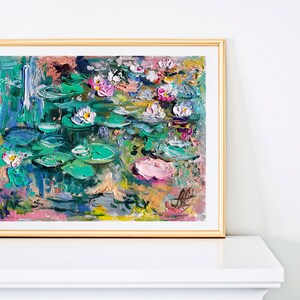 Lily pond wall art, Floral painting, Monet art, Miniature artwork