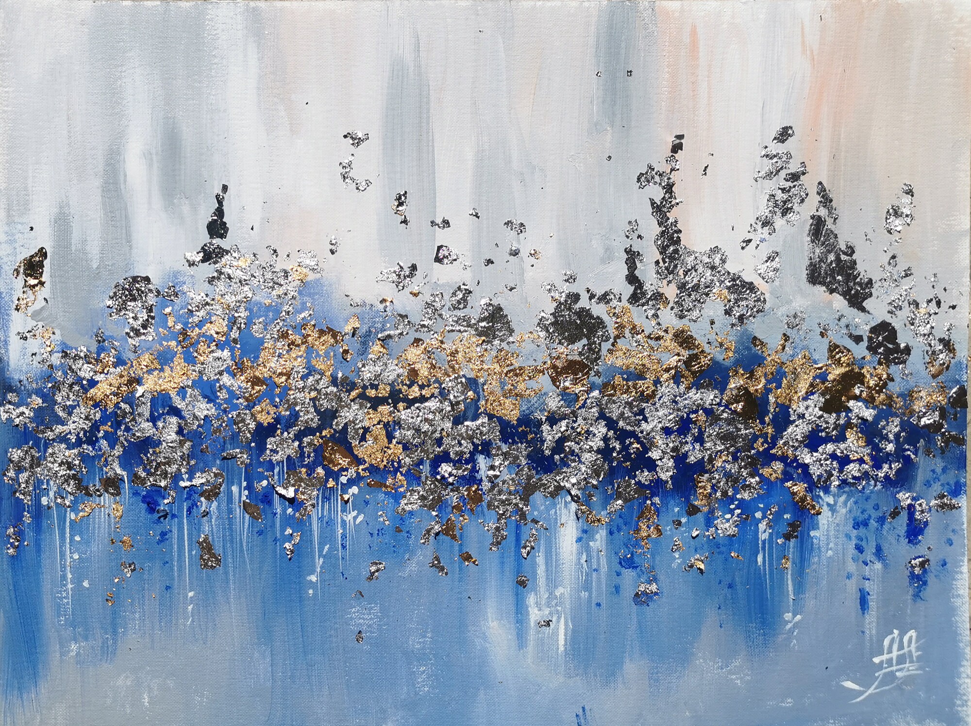 Large Abstract Painting on Canvas Blue Gold Painting Gold Etsy