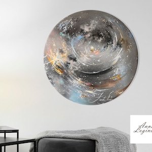Round Painting, Abstraction oil painting, Black painting canvas, Universe painting, Original Wall Art