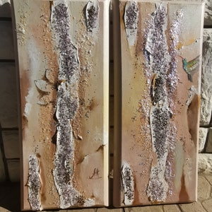 Galerijwandset, moderne muurkunst, wanddecorset van 2 kunst, flikkerende schilderijen, abstracte muurkunst