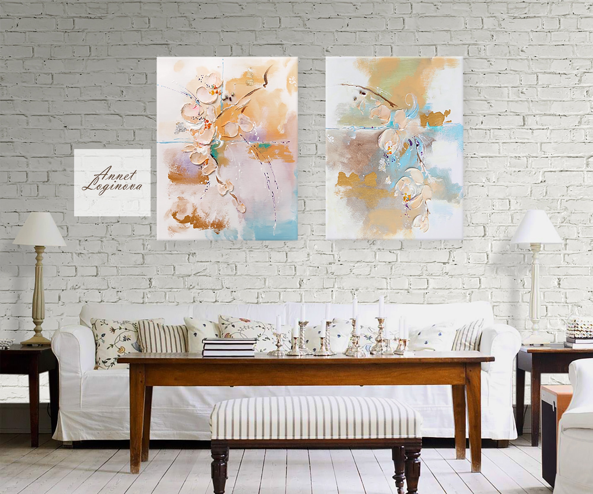 Two's Company Abstract Wall Art Framed Canvas With Hand Painting main image 1