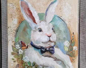 Rabbit painting, Spring decor, Easter painting, Rabbit portrait, Easter painting