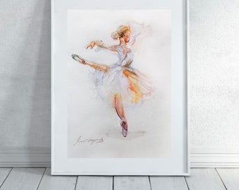 Ballerina wall art, Dance painting, Ballet painting, Dance woman drawing, Original watercolor