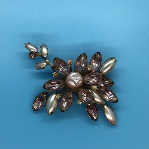 Vintage 1950's Pink Rhinestone Floral Spray Brooch