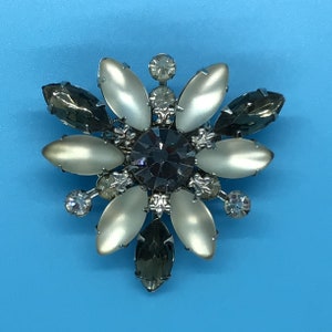 Vintage Grey and Frosted Clear Rhinestone Brooch