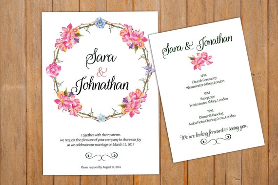 printable wedding invitation program card printable etsy