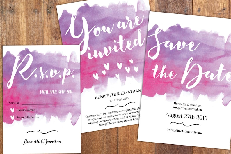 Printable Wedding Invitation Set PDF Instant Download Save The Date Card Wedding Invitations Editable RSVP Card Invitation Suit Pink