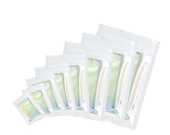 C267-08 QQ Studio Holographic Bag, White Zipper Pouch for Cosmetic Products, Single Sided Window Bag