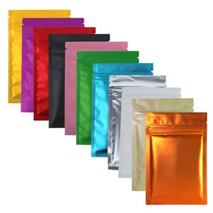 C202- Pack of 100 Matte Clear/Silver/Matte Colored Flat Metallized Foil Zipper Seal Bags Pouch (Chosen Size)