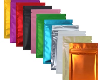 C202- Pack of 100 Matte Clear/Silver/Matte Colored Flat Metallized Foil Zipper Seal Bags Pouch (Chosen Size)