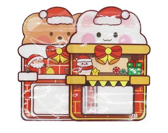 C3395 – Pack of 50 Assorted Christmas Chimney Display Designed Stand Strong Resealable Carrying Bags for Christmas Goodie Treats