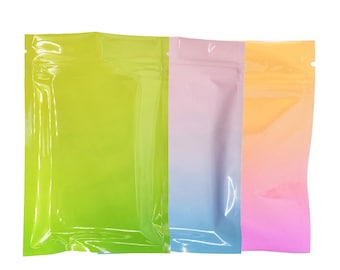 C251- Pack of 100 Ombre Color Shade Flat Metallized Foil Zipper Seal Food Storage Packaging Bags