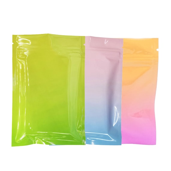 100-Pack Glossy Iridescent Holographic Foil Zipper Bags – Clear Window, Resealable, BPA-Free
