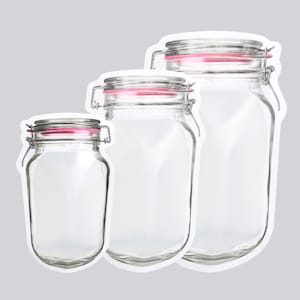 C365 - Pack of 100 Translucent Red Mason Glass Jar Design Travel To-Go Food Snack Packaging Stand-Up Resealable Bags