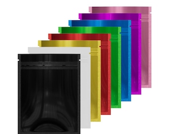 100 sacs de rangement de 3,5 g de couleur métallique transparente simple face refermables pour aliments, bonbons, collations, épices et fines herbes (3,94 po. x 5,12 po.)