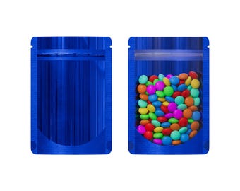 Helder venster en blauwe opstaande hersluitbare verpakkingszakken met ritssluiting voor gevriesdroogde snoepjes, Beauty Squeeze Melt-verpakking (meerdere stuks)
