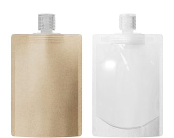 50 Pcs Kraft or Clear Travel Size Toiletries Bottle Pouch for Hand Lotion, Body Wash, Shampoo & Conditioner Leak Proof with Clear Flip Cap