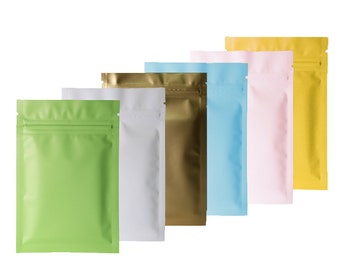 C221- 100 Flat Matte Double-Sided Colored Metallized Foil Foil Resealable Bags Repacking