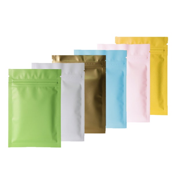 100 Resealable Matte Green Metallized Foil Stand-Up Pouches – Food Grade, Zipper Seal