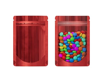 Doorzichtig venster en rode opstaande hersluitbare verpakkingszakken met ritssluiting voor gevriesdroogde snoepjes, Beauty Squeeze Melt-verpakking (meerdere stuks)