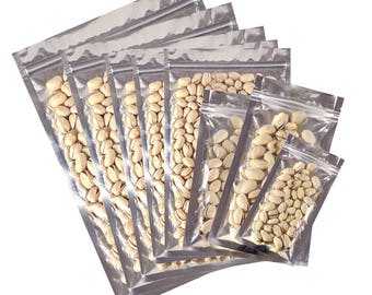 C204 - Bolsas resellables planas, brillantes, transparentes o plateadas con lámina metalizada (100 bolsas/paquete)