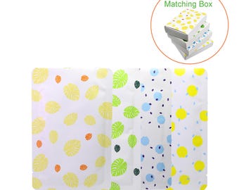 Bolsa de muestra de relleno abierto blanca de 4,72" x 7,09" con diseño de varios colores, con muescas de rasgado y sellable por calor, 100 bolsas + 10 cajas adicionales a juego