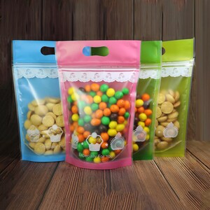 C338- Especially for You Frosted Front Print with Color Backing Food Storage Individual Serving Party Favor Pack with Handle (100 Bags/Pack)