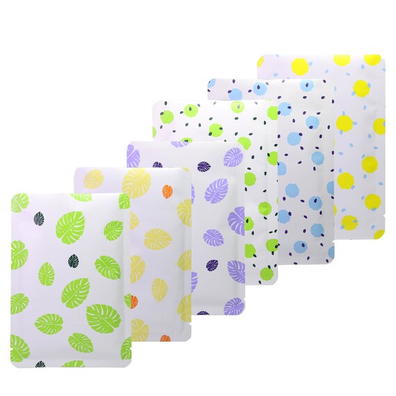 C113+114 White Aluminum Foil Open Top Facial Beauty Sampling Pouch with Various Color Design Heat Sealable Tear Notches Bags (100 Bags/Pack)