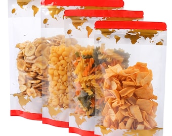 QQ Studio Resealable Food Pouches with Zipper and Clear Window, Pantry Organizers for Food Storage (100 Bags/Pack)