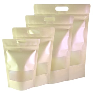 C357 - Clear Window Kraft Paper Recyclable Food Storage Stand-Up Resealable Bags with Die-Cut Handle (50 Bags/Pack)