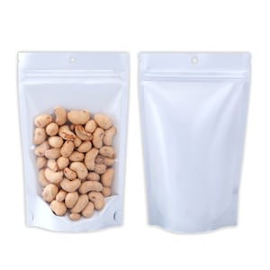 C305- QQ Studio Single-Sided Clear Glossy White Stand Up Resealable Packaging Bags for Food Storing or Beauty Product (100 Bags/Pack)