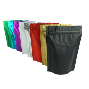 C442 - QQ Studio Kaffepresentpåse för bröllop, Ståpåse med avgasningsventil, Foliepåse med fönster (50 påsar/förpackning)