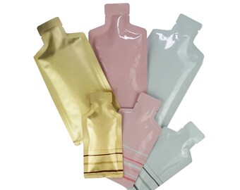 C137-149 - QQ Studio Bottle Pouches, Foil Packaging Bags for Makeup Samples, Bottle Bags for Daily Moisturizer (Pack of 100 Bags)
