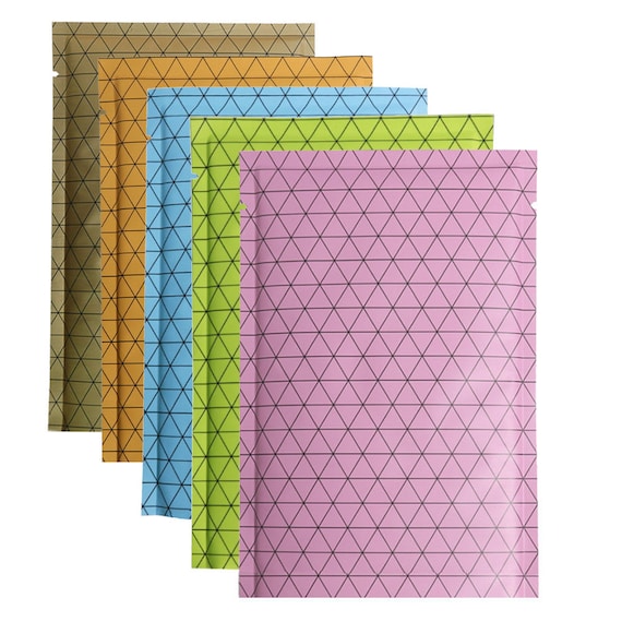 Many Sizes for 100 Flat Green Aluminum Foil Open Top Bags w// Black Prism Pattern