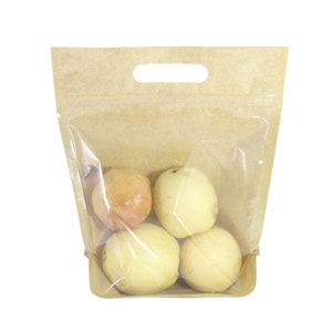 C360 - 100er 7 Unzen klare Vorderseite mit brauner Kraft-Rückseite Obst Lagerung Stand-Up wiederverschließbare Beutel mit gestanzten Tragegriff (24x11 cm)