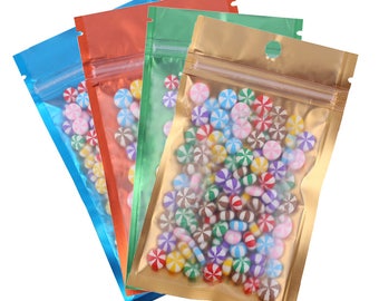 C210- 100 New Flat Matte Clear/Colored/Silver Zip Resealable Bags w/ Round Hang Hole