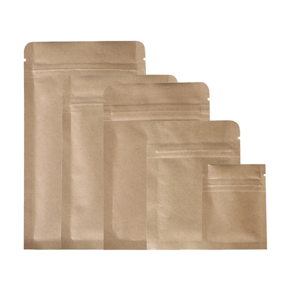 C218- QQ Studio Pack of 100 Multi Size Heat Sealable Brown Double Sided Kraft QuickQlick™ Craft Flat Bag with Tear Notch