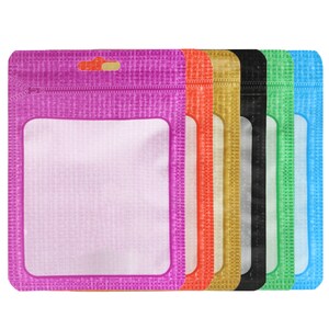 C242- Pack of 100 Translucent Front w/ Color Border & Back Material Design Flat Plastic Resealable Bags with Butterfly Hang-Hole (3.9&quot;x5.9&quot;)