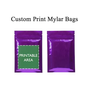 C201- 1000 Personalization Custom Logo Printing Single-Sided 1 Color Printing Color on Double Sided Glossy Mylar Foil Flat Resealable Bags