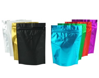 C441- Bolsas de café QQ Studio con base y válvula de desgasificación, bolsas de aluminio para granos de café, envase con cierre hermético (50 bolsas/paquete)