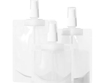 C4430 – 50 Small Travel Size Translucent Plastic Fine Mist Spray Bottle, Refillable Liquid Pouch for Facial Moisturizer, Hair Spray, Perfume
