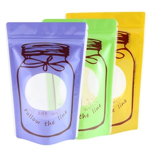 C348 - Pack of 100 Canister Jar Print Design Stand-Up Resealable Poly Plastic Storage Pouch