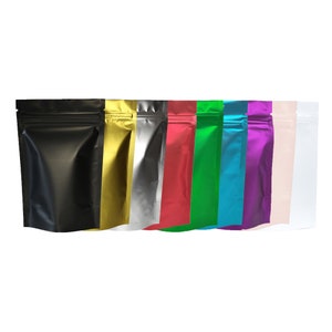 C302- Double-Sided Matte Color Metallized Foil Resealable Stand Up Bags Pouches (100 Bags/Pack)