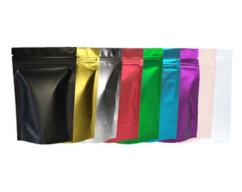 C302- Double-Sided Matte Color Metallized Foil Resealable Stand Up Bags Pouches (100 Bags/Pack)