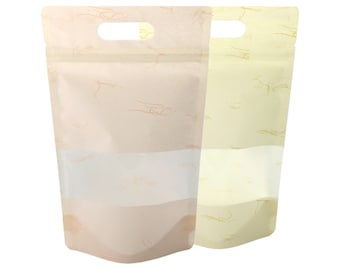 C363 - Pack of 100 Light Pastel Rice Paper with Clear Window Food Storage Die-Cut Carrying Handle with Tear Notch (6.30 inch x 10.24 inch)